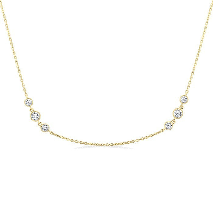 1 Ctw Three Stone Bezel Set Round Cut Diamond Station Necklace in 14K Yellow Gold
