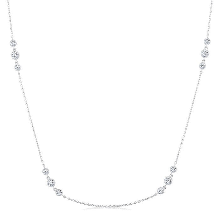 1 Ctw 3-Stone Bezel Set Round Cut Diamond Station Necklace in Platinum