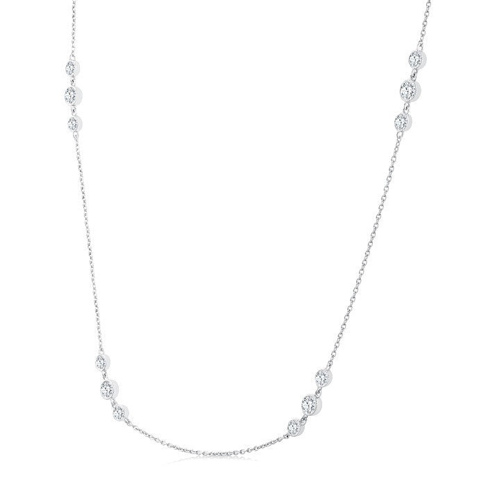 1 Ctw 3-Stone Bezel Set Round Cut Diamond Station Necklace in Platinum