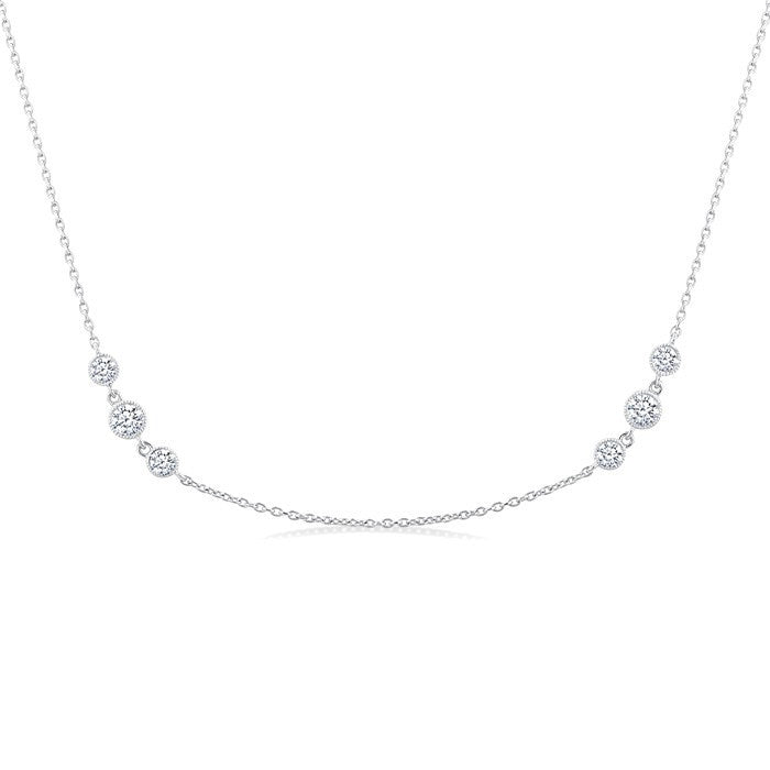 1 Ctw 3-Stone Bezel Set Round Cut Diamond Station Necklace in Platinum
