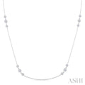 1 Ctw Three Stone Bezel Set Round Cut Diamond Station Necklace in 14K White Gold