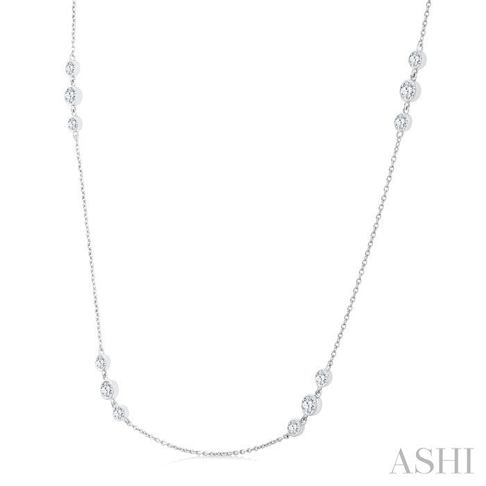 1 Ctw 3-Stone Bezel Set Round Cut Diamond Station Necklace in Platinum