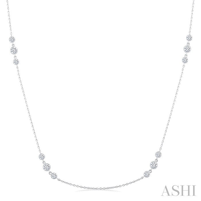 1 Ctw 3-Stone Bezel Set Round Cut Diamond Station Necklace in Platinum
