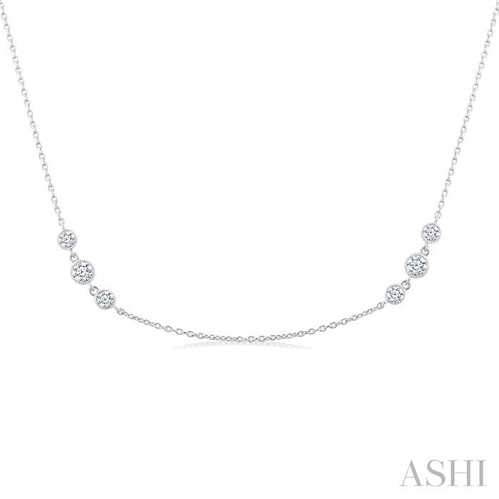 1 Ctw 3-Stone Bezel Set Round Cut Diamond Station Necklace in Platinum
