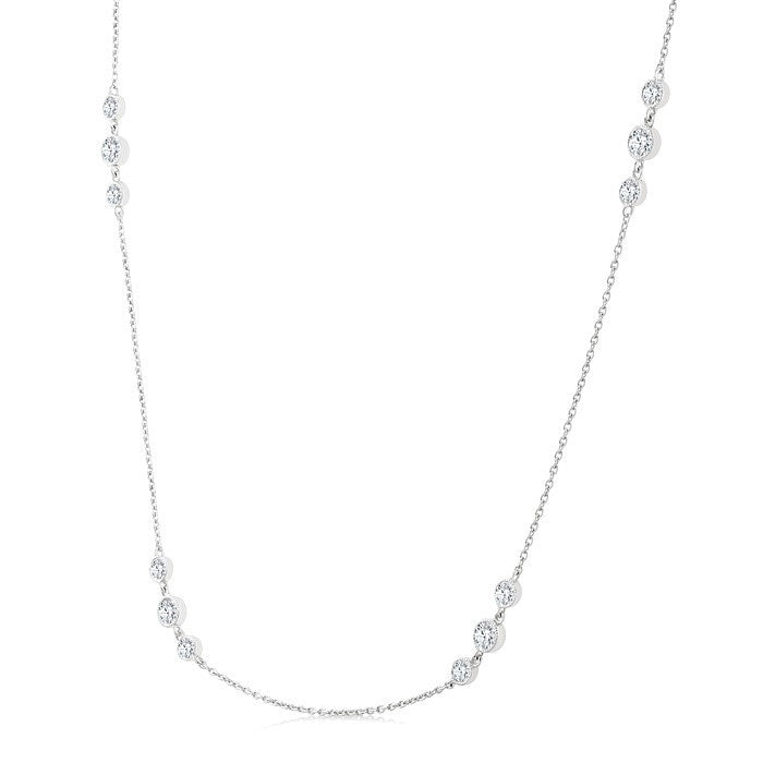 3/4 Ctw Three Stone Bezel Set Round Cut Diamond Station Necklace in 14K White Gold