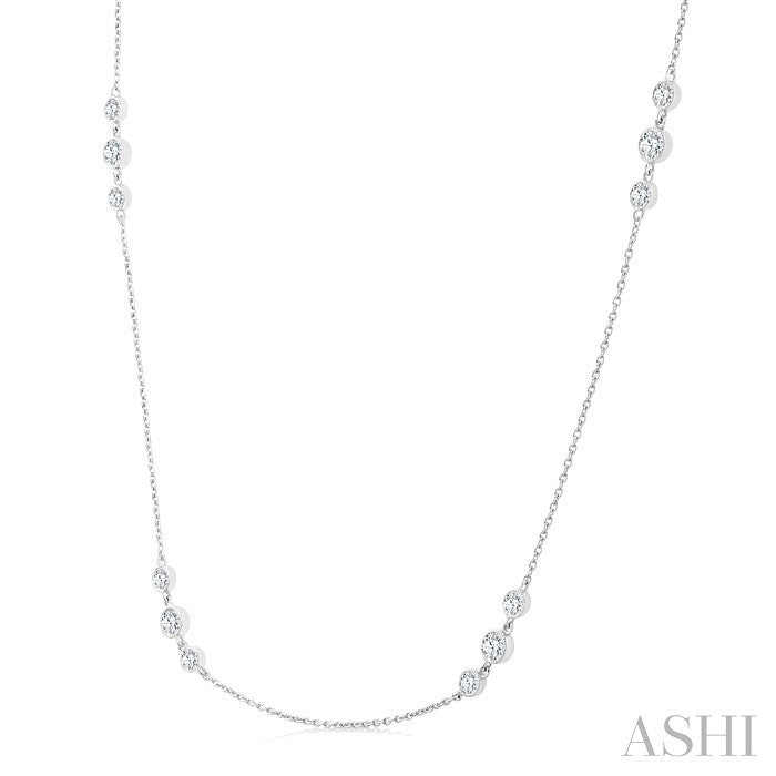 3/4 Ctw Three Stone Bezel Set Round Cut Diamond Station Necklace in 14K White Gold