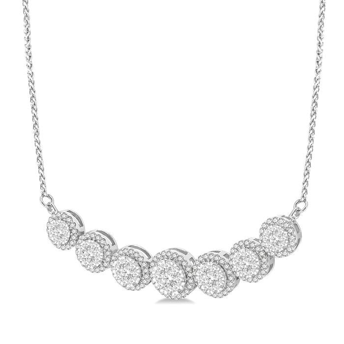 1 1/5 Ctw Circular Mount Shine Bright Round Cut Diamond Necklace in 14K White Gold
