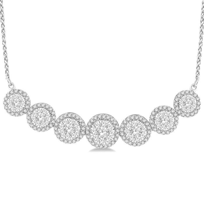 1 1/5 Ctw Circular Mount Shine Bright Round Cut Diamond Necklace in 14K White Gold