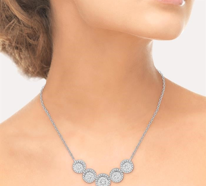 3/4 Ctw Circular Mount Shine Bright Round Cut Diamond Necklace in 14K White Gold