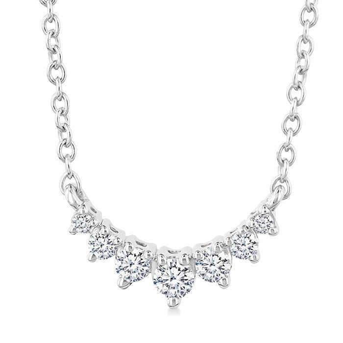 1/8 Ctw Graduated Petite Diamond Smile Necklace in 14K White Gold