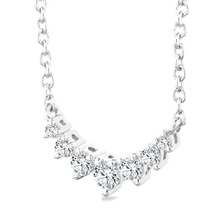 1/8 Ctw Graduated Petite Diamond Smile Necklace in 14K White Gold