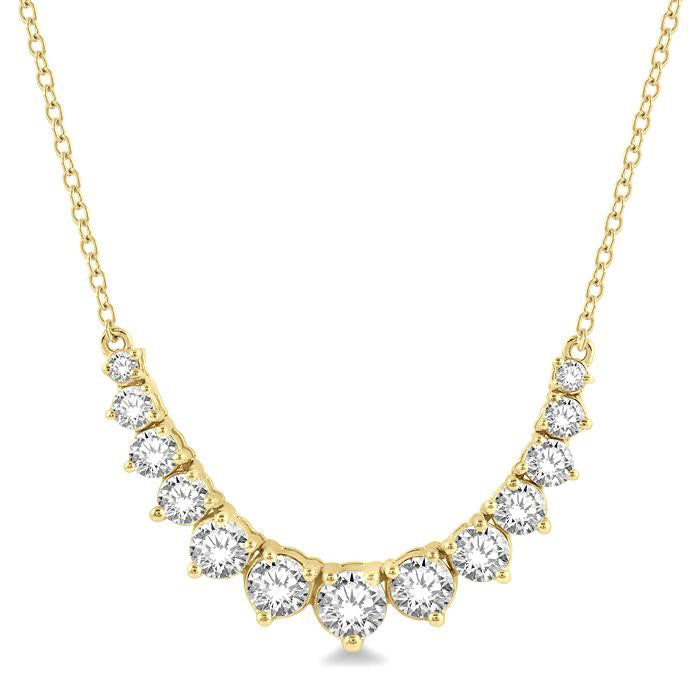 1 Ctw Graduated Round Cut Diamond Smile Necklace in 14K Yellow Gold