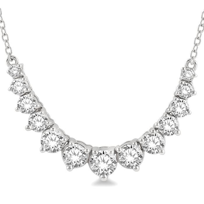 1 Ctw Graduated Round Cut Diamond Smile Necklace in 14K White Gold