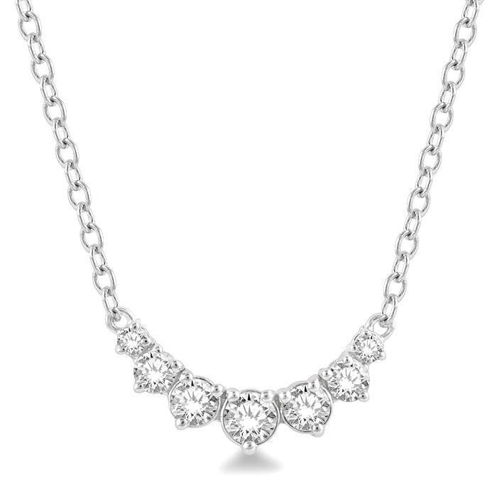 1/4 Ctw Graduated Diamond Smile Necklace in 14K White Gold