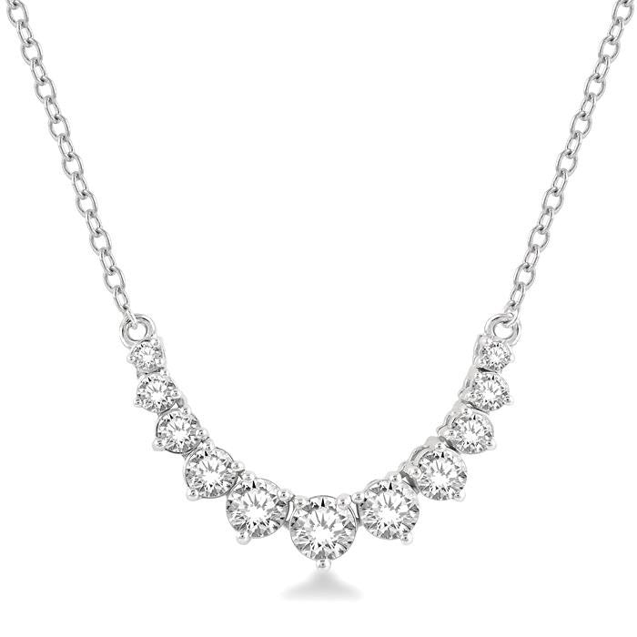 3/4 Ctw Graduated Diamond Smile Necklace in 14K White Gold