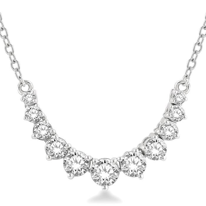 3/4 Ctw Graduated Diamond Smile Necklace in 14K White Gold