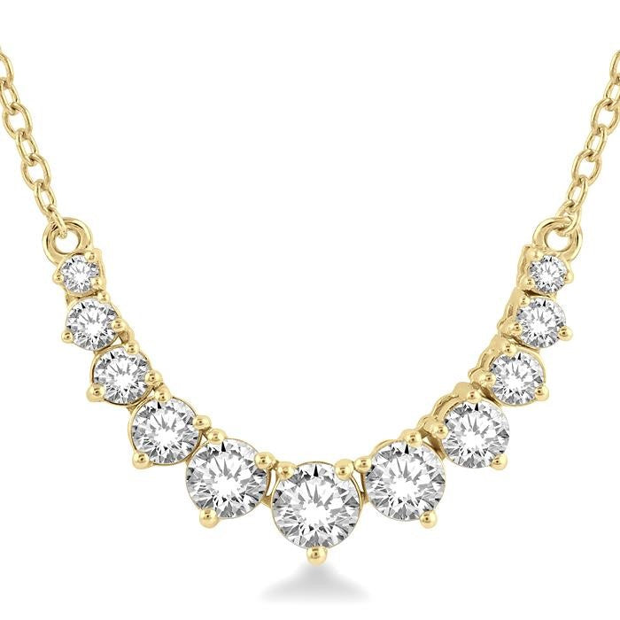 3/4 Ctw Graduated Diamond Smile Necklace in 14K Yellow Gold