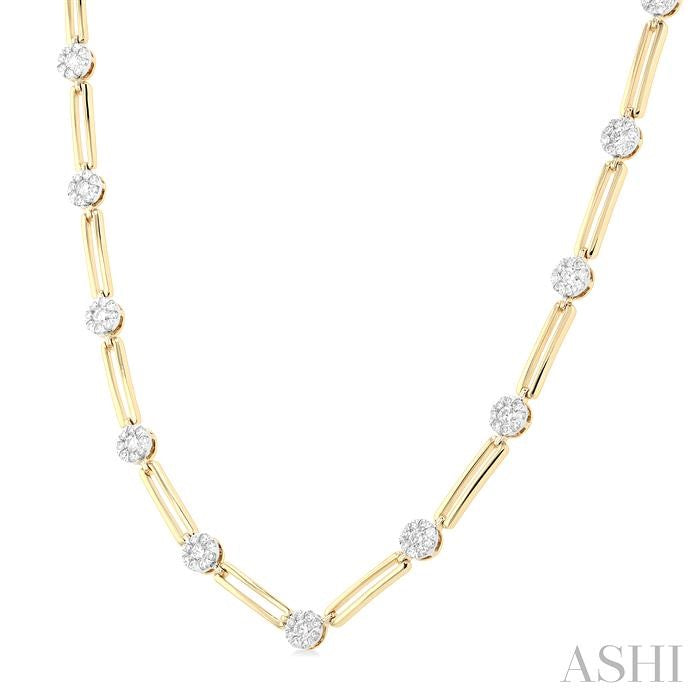 1 1/3 Ctw Shine Bright Round Cut Diamond Paperclip Necklace in 14K Yellow and White Gold