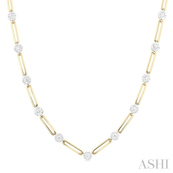 1 1/3 Ctw Shine Bright Round Cut Diamond Paperclip Necklace in 14K Yellow and White Gold