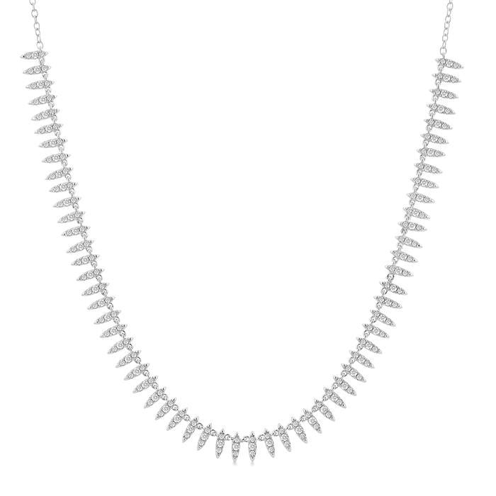 1 Ctw Spikes Motif Round Cut Diamond Fashion Necklace in 14K White Gold