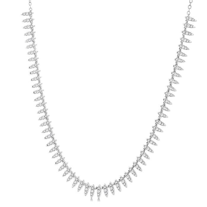 1 Ctw Spikes Motif Round Cut Diamond Fashion Necklace in 14K White Gold