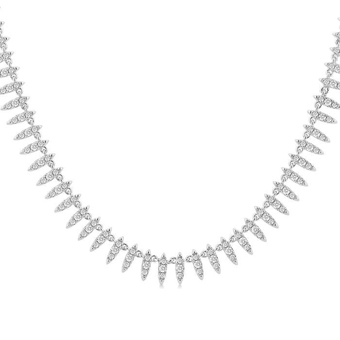 1 Ctw Spikes Motif Round Cut Diamond Fashion Necklace in 14K White Gold