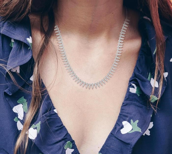 1 Ctw Spikes Motif Round Cut Diamond Fashion Necklace in 14K White Gold