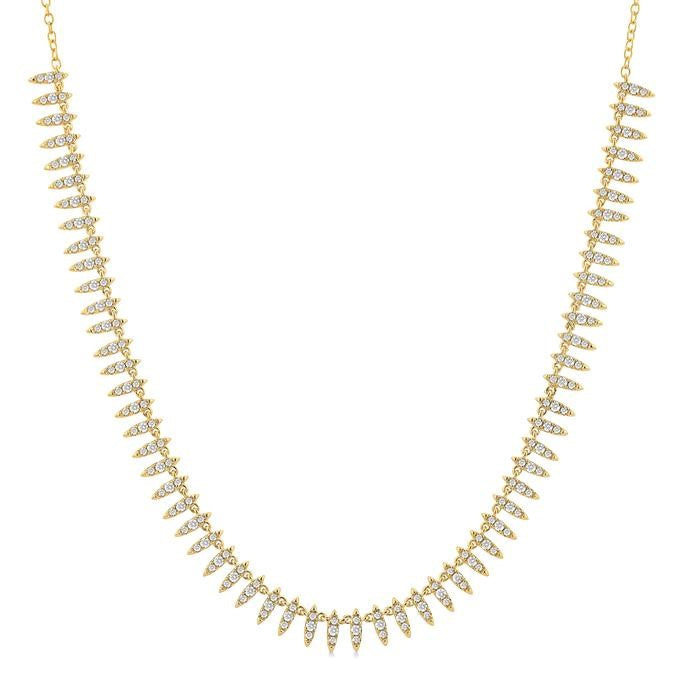 1 Ctw Spikes Motif Round Cut Diamond Fashion Necklace in 14K Yellow Gold