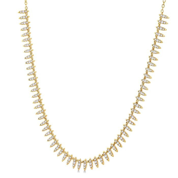 1 Ctw Spikes Motif Round Cut Diamond Fashion Necklace in 14K Yellow Gold
