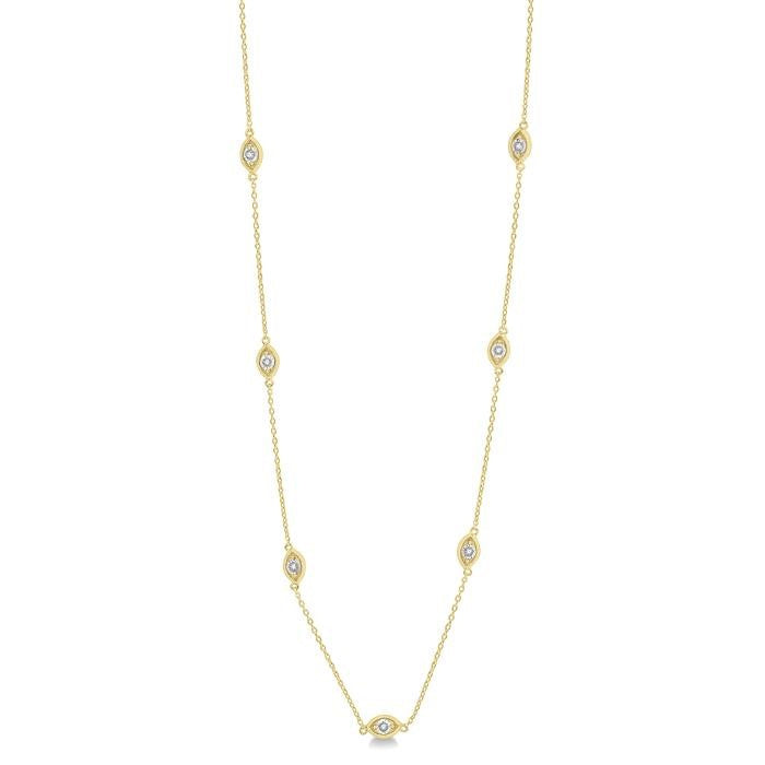 1/10 Ctw Marquise Mount Round Cut Diamond Station Necklace in 10K Yellow Gold