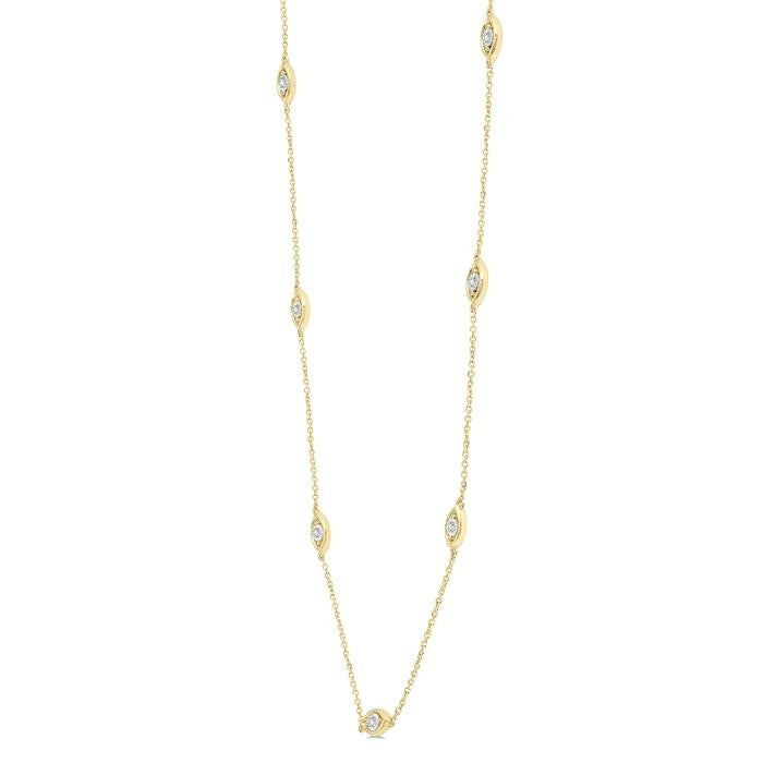 1/10 Ctw Marquise Mount Round Cut Diamond Station Necklace in 10K Yellow Gold
