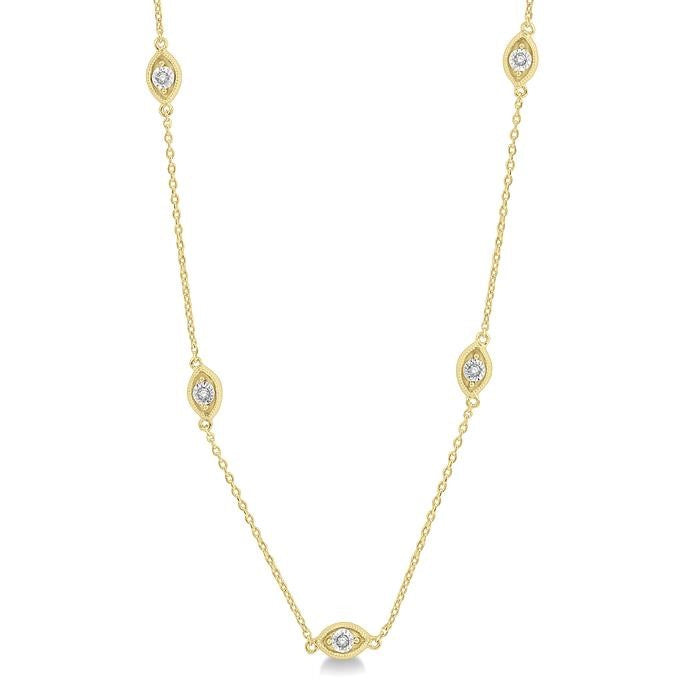1/10 Ctw Marquise Mount Round Cut Diamond Station Necklace in 10K Yellow Gold