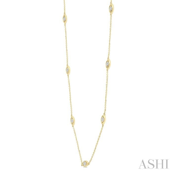 1/10 Ctw Marquise Mount Round Cut Diamond Station Necklace in 10K Yellow Gold