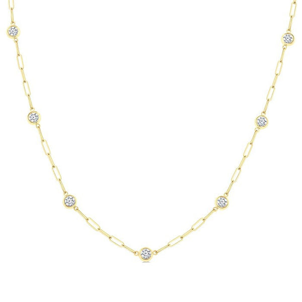 1 Ctw Bezel Set Round Cut Diamond Paperclip Station Necklace in 14K Yellow Gold