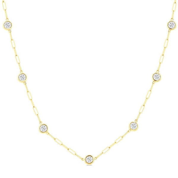 2 Ctw Bezel Set Round Cut Diamond Paperclip Station Necklace in 14K Yellow Gold