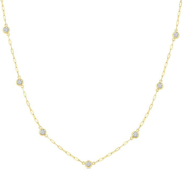 1/2 Ctw Bezel Set Round Cut Diamond Paperclip Station Necklace in 14K Yellow Gold