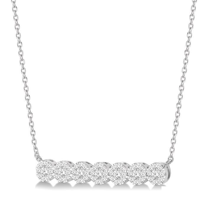 1/2 Ctw Circular Mount Bar Shine Bright Round Cut Diamond Necklace in 14K White Gold