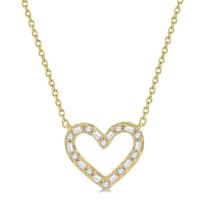 1/2 Ctw Heart Charm Baguette and Round Cut Diamond Pendant With Chain in 14K Yellow Gold