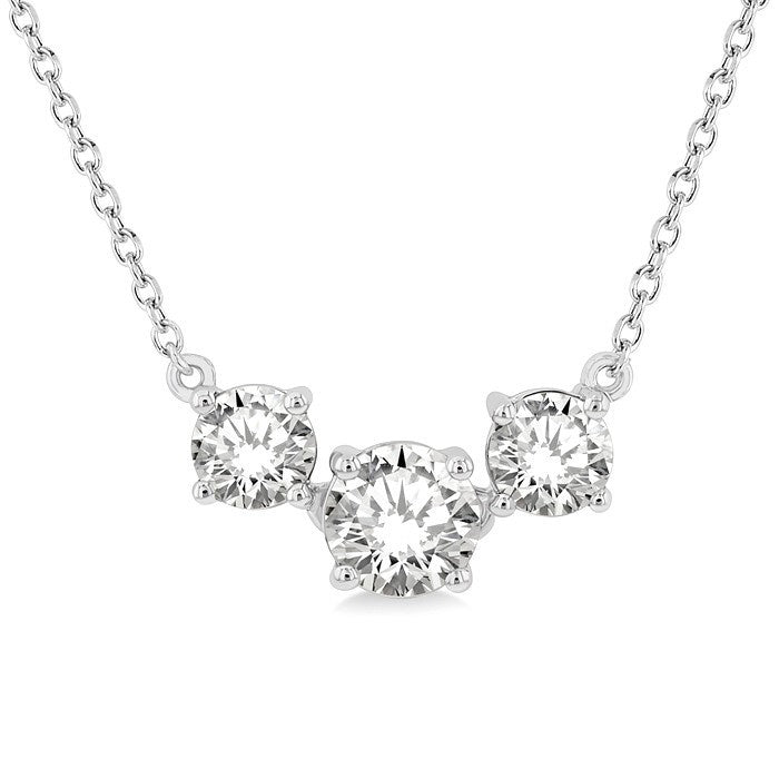 1 Ctw Three Stone Round Cut Diamond Necklace in 14K White Gold
