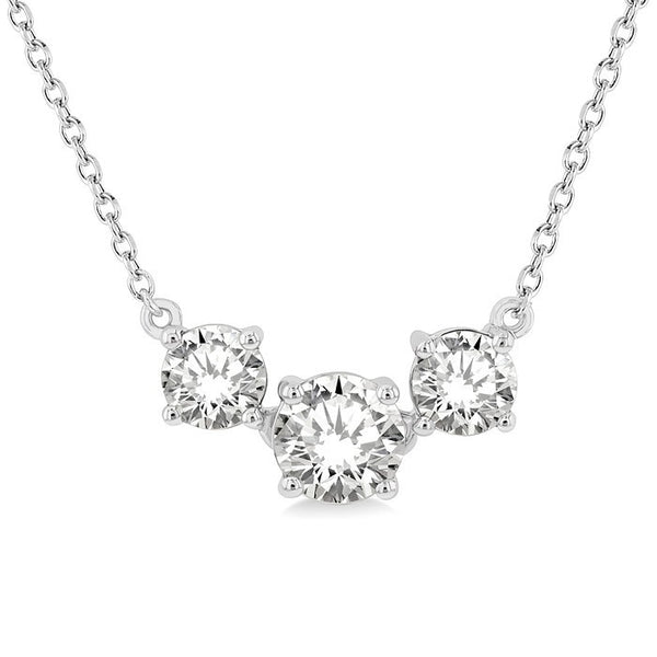 1 Ctw Three Stone Round Cut Diamond Necklace in 14K White Gold