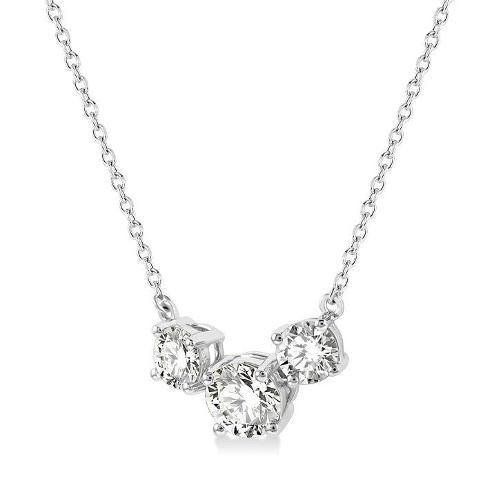 1 Ctw Three Stone Round Cut Diamond Necklace in 14K White Gold