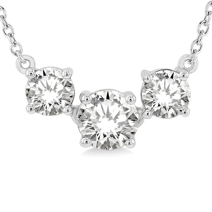 1 Ctw Three Stone Round Cut Diamond Necklace in 14K White Gold