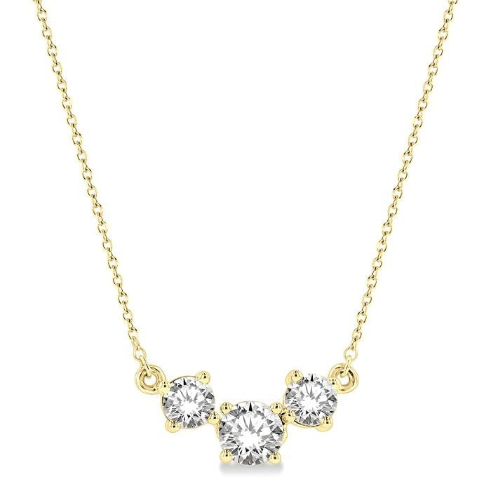 1 1/4 Ctw Three Stone Round Cut Diamond Necklace in 14K Yellow Gold