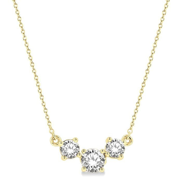 1 1/4 Ctw Three Stone Round Cut Diamond Necklace in 14K Yellow Gold