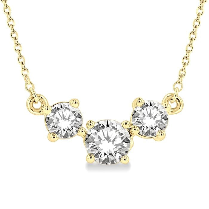 1 1/4 Ctw Three Stone Round Cut Diamond Necklace in 14K Yellow Gold