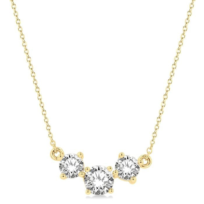 1 1/2 Ctw Three Stone Round Cut Diamond Necklace in 14K Yellow Gold