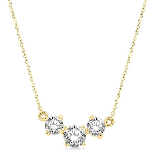 1 1/2 Ctw Three Stone Round Cut Diamond Necklace in 14K Yellow Gold