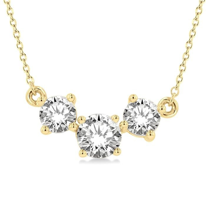 1 1/2 Ctw Three Stone Round Cut Diamond Necklace in 14K Yellow Gold