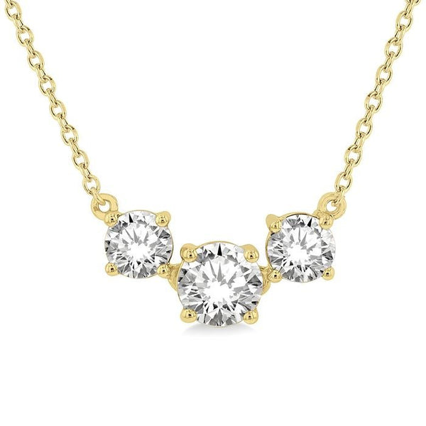 1 Ctw Three Stone Round Cut Diamond Necklace in 14K Yellow Gold