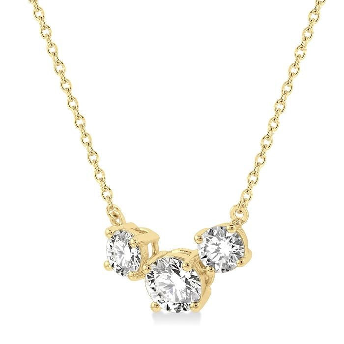 1 Ctw Three Stone Round Cut Diamond Necklace in 14K Yellow Gold